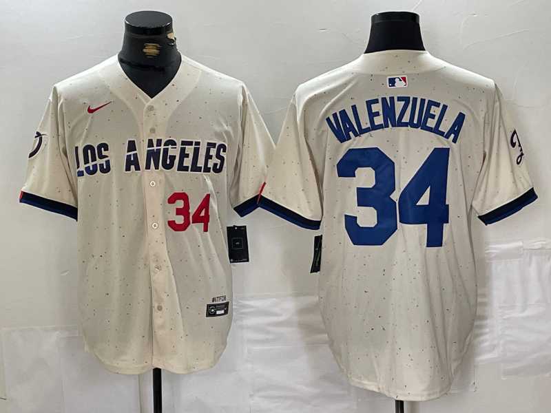 Men%27s Los Angeles Dodgers #34 Toro Valenzuela Number Cream 2024 City Connect Limited Stitched Jersey->los angeles dodgers->MLB Jersey